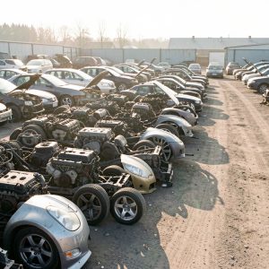Pièces automobiles d’occasion soigneusement organisées dans une casse auto propre et lumineuse.